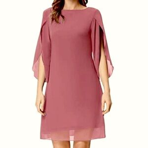 Grace Karin Pink Corral Midi Dress Chiffon Slit Sleeves Flowy Minimalist Sz 3XL